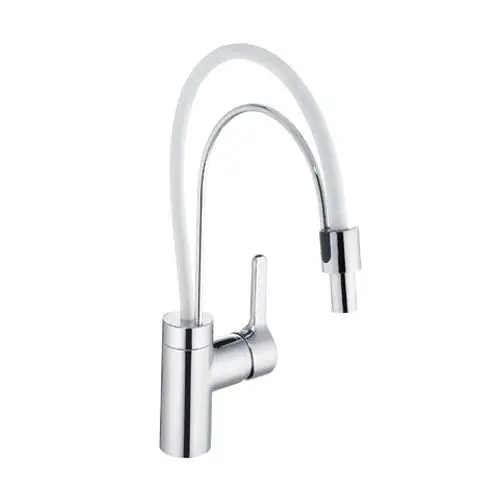 Kludi-Faucet mit doppeltem Bogen-Auslauf und klarem, geraden Griff, in chromfarbenem Finish, für Spültischmontage geeignet.